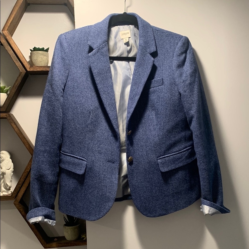 J.Crew Women’s Blue Herringbone Wool Blazer – Size 6 – Excellent Condition